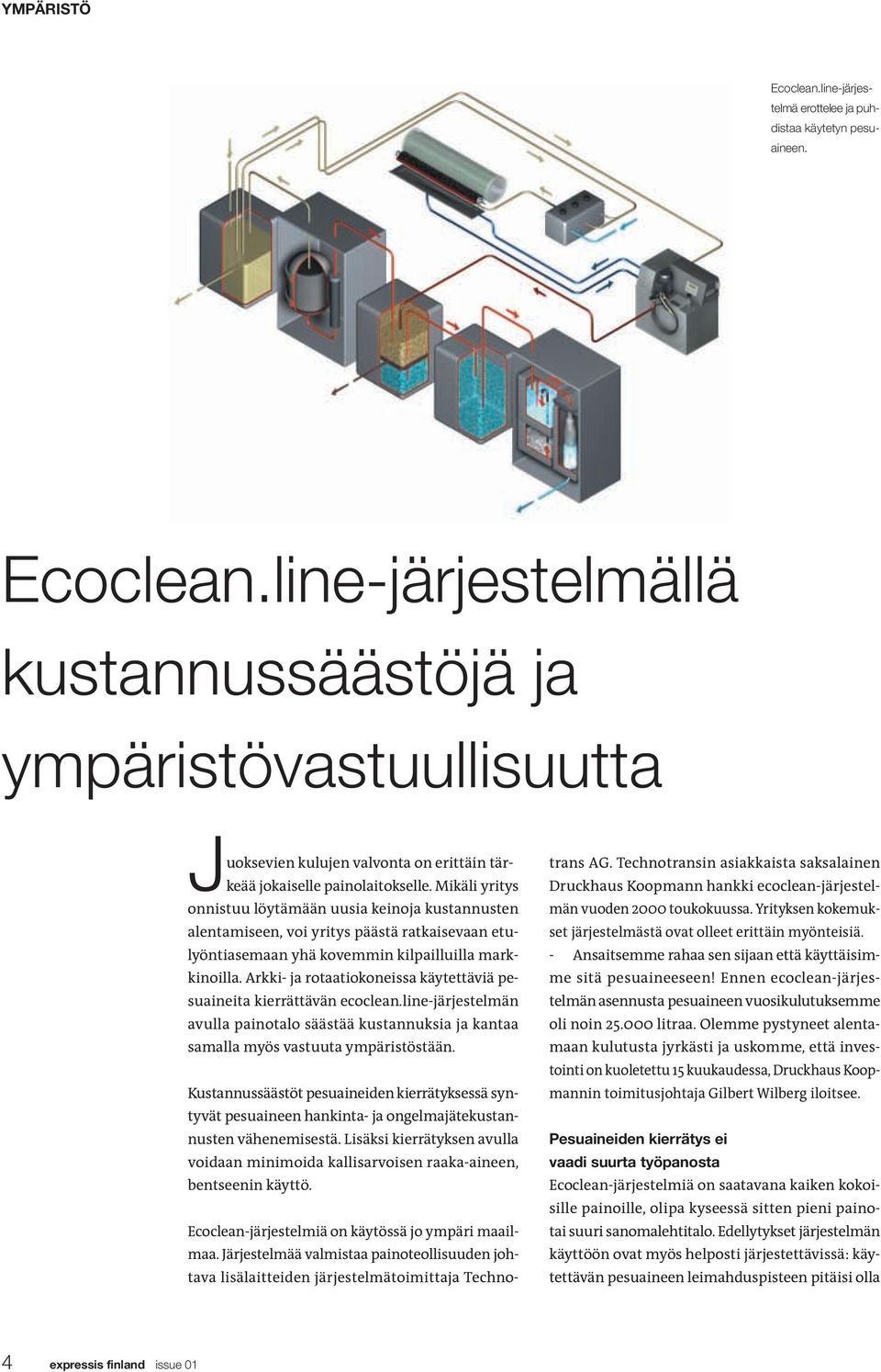 Arkki- ja rotaatiokoneissa käytettäviä pesuaineita kierrättävän ecoclean.line-järjestelmän avulla painotalo säästää kustannuksia ja kantaa samalla myös vastuuta ympäristöstään.