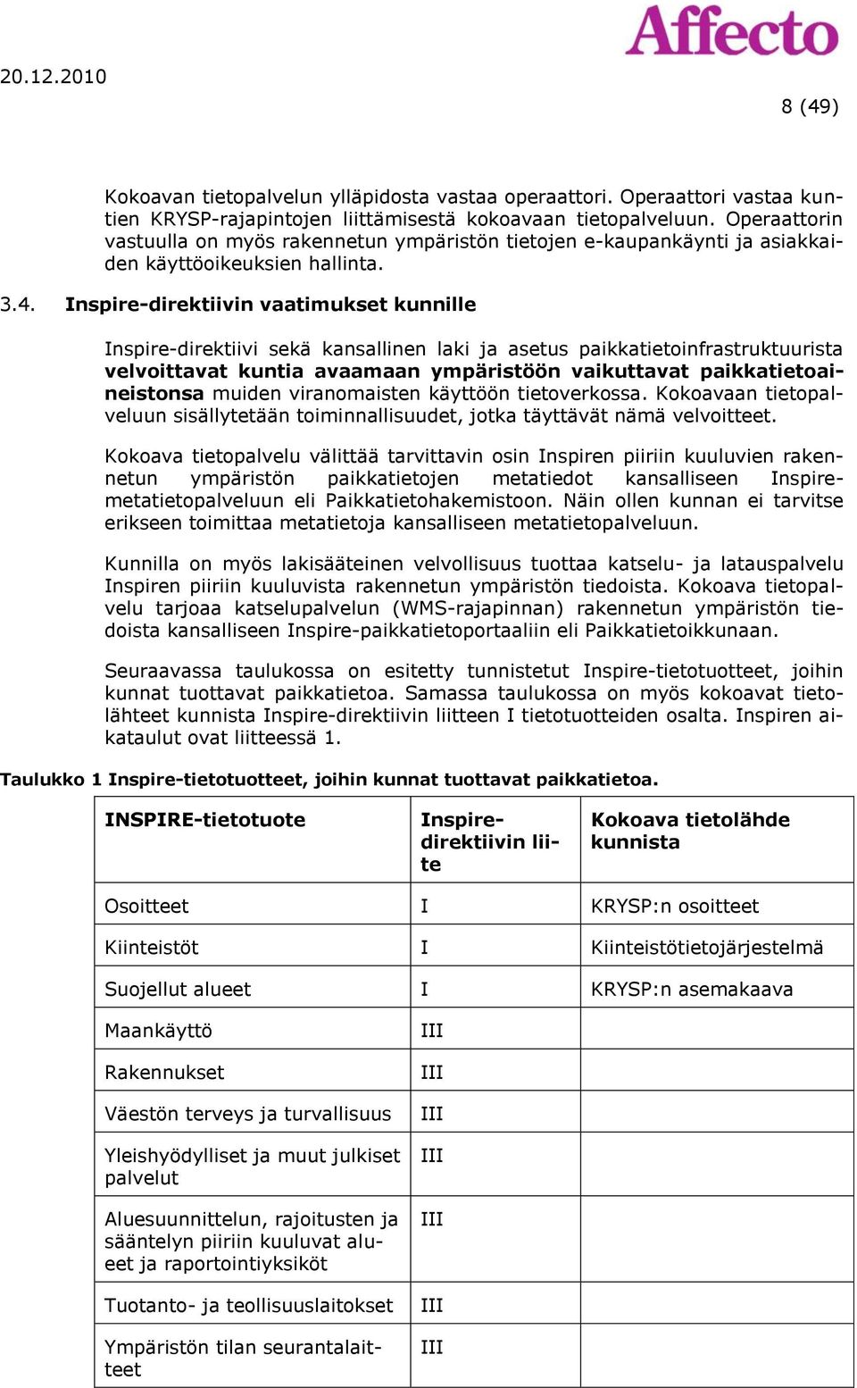 Inspire-direktiivin vaatimukset kunnille Inspire-direktiivi sekä kansallinen laki ja asetus paikkatietoinfrastruktuurista velvoittavat kuntia avaamaan ympäristöön vaikuttavat paikkatietoaineistonsa