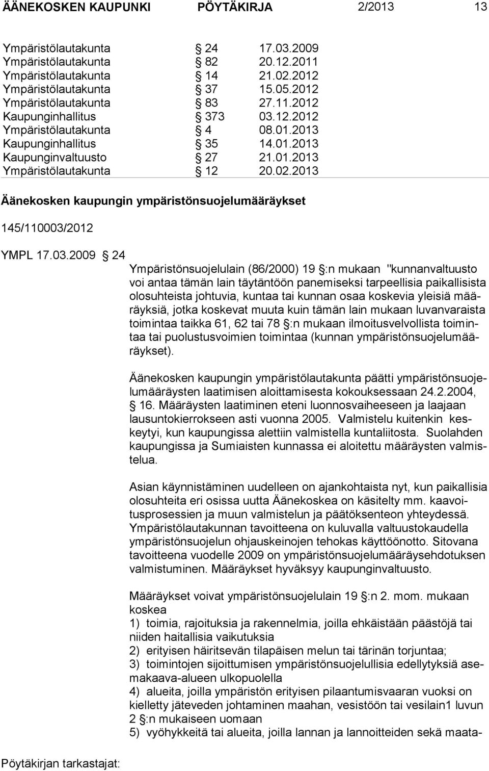 2013 Äänekosken kaupungin ympäristönsuojelumääräykset 145/110003/