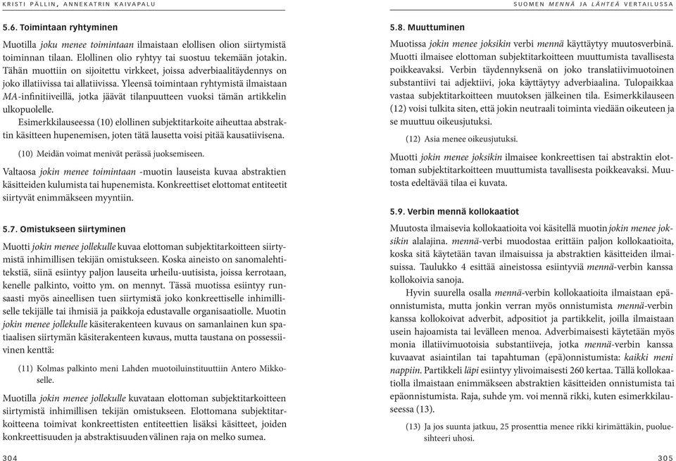 Yleensä toimintaan ryhtymistä ilmaistaan MA-infinitiiveillä, jotka jäävät tilanpuutteen vuoksi tämän artikkelin ulkopuolelle.