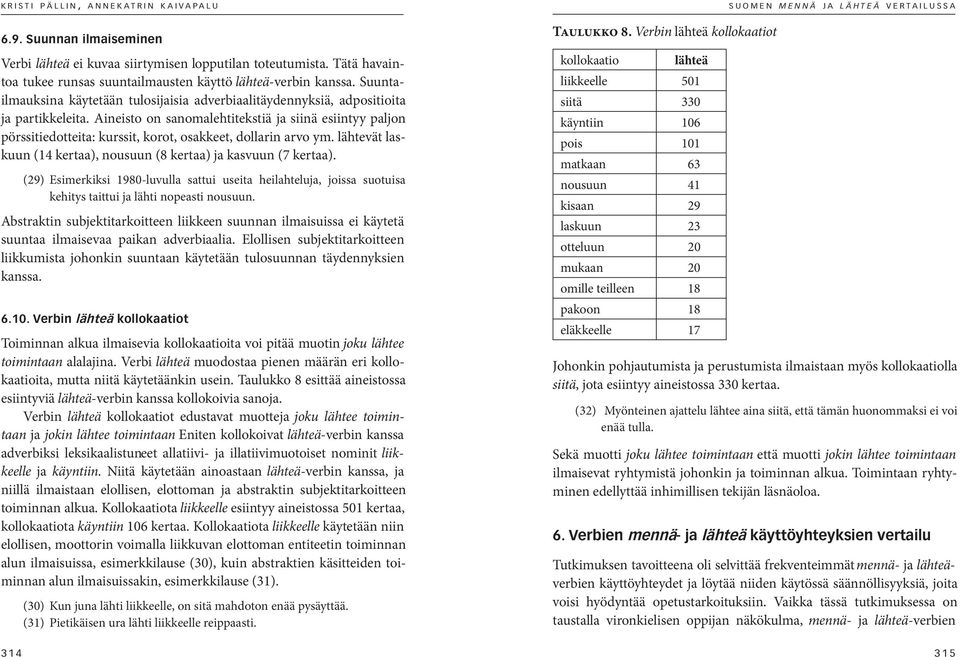 Aineisto on sanomalehtitekstiä ja siinä esiintyy paljon pörssitiedotteita: kurssit, korot, osakkeet, dollarin arvo ym. lähtevät laskuun (14 kertaa), nousuun (8 kertaa) ja kasvuun (7 kertaa).