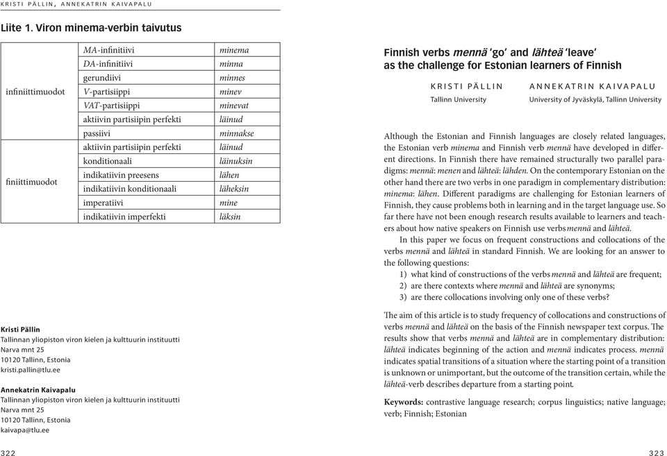 challenge for Estonian learners of Finnish K R I S T I P Ä L L I N Tallinn University A N N E K A T R I N K A I V A P A L U University of Jyväskylä, Tallinn University aktiivin partisiipin perfekti