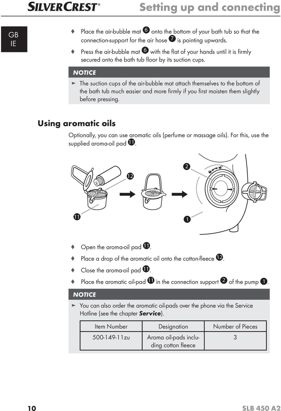 NOTICE The suction cups of the air-bubble mat attach themselves to the bottom of the bath tub much easier and more fi rmly if you fi rst moisten them slightly before pressing.