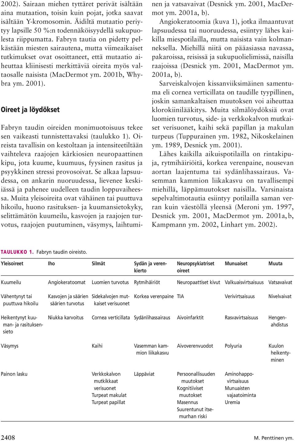 Fabryn tautia on pidetty pelkästään miesten sairautena, mutta viime aikaiset tutkimukset ovat osoittaneet, että mutaatio aiheuttaa kliinisesti merkittäviä oireita myös valtaosalle naisista (MacDermot