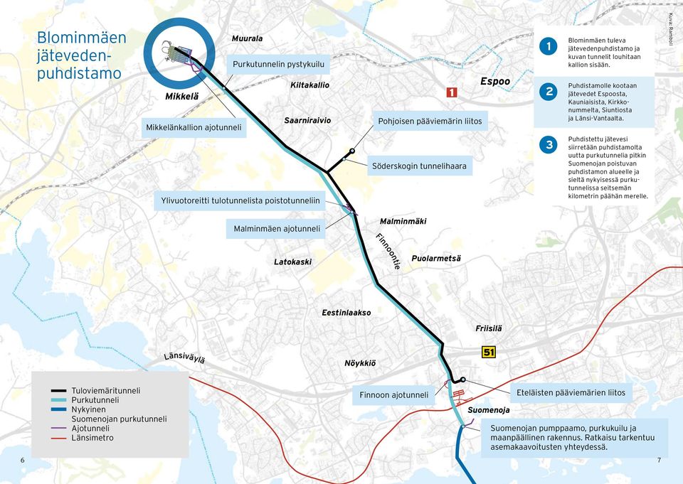 Puhdistamolle kootaan jätevedet Espoosta, Kauniaisista, Kirkkonummelta, Siuntiosta ja Länsi-Vantaalta.