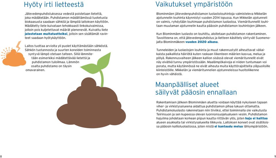 Kuivattu liete jalostetaan multatuotteiksi, jolloin sen sisältämät ravinteet saadaan hyötykäyttöön. Laitos tuottaa arviolta yli puolet käyttämästään sähköstä.