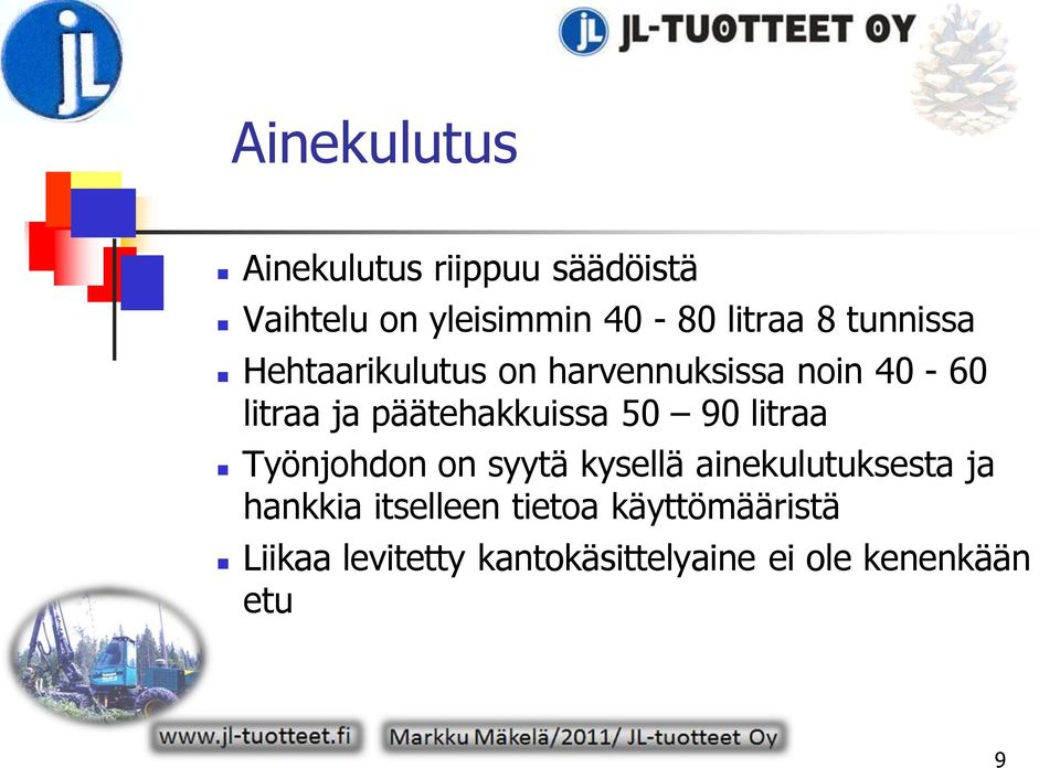 50 90 litraa Työnjohdon on syytä kysellä ainekulutuksesta ja hankkia itselleen