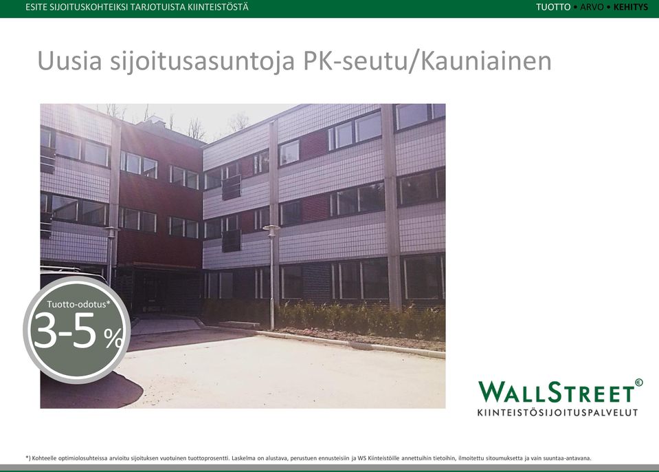 optimiolosuhteissa arvioitu sijoituksen vuotuinen tuottoprosentti.