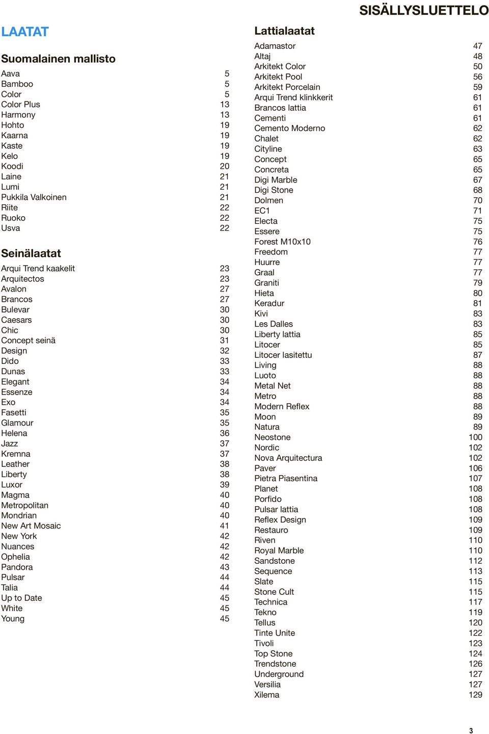 37 Kremna 37 Leather 38 Liberty 38 Luxor 39 Magma 40 Metropolitan 40 Mondrian 40 New Art Mosaic 41 New York 42 Nuances 42 Ophelia 42 Pandora 43 Pulsar 44 Talia 44 Up to Date 45 White 45 Young 45