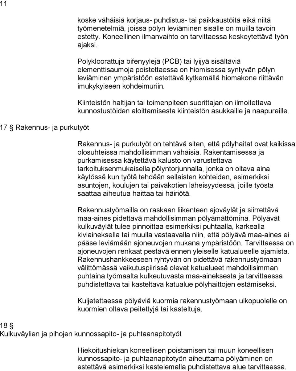 Polykloorattuja bifenyylejä (PCB) tai lyijyä sisältäviä elementtisaumoja poistettaessa on hiomisessa syntyvän pölyn leviäminen ympäristöön estettävä kytkemällä hiomakone riittävän imukykyiseen