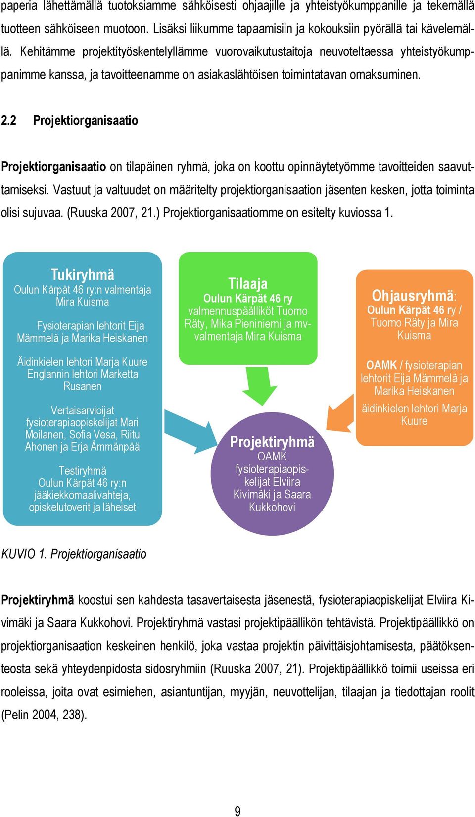 2 Projektiorganisaatio Projektiorganisaatio on tilapäinen ryhmä, joka on koottu opinnäytetyömme tavoitteiden saavuttamiseksi.