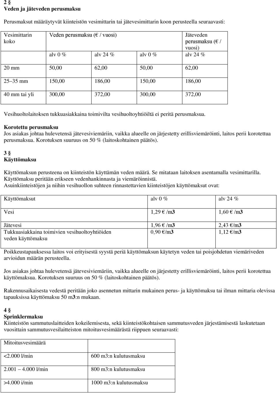 toimivilta vesihuoltoyhtiöiltä ei peritä perusmaksua.