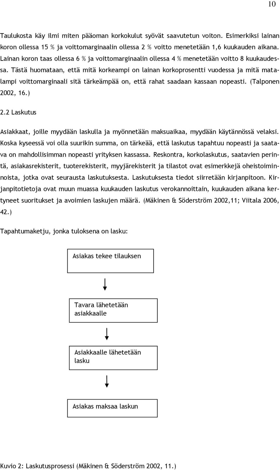 Tästä huomataan, että mitä korkeampi on lainan korkoprosentti vuodessa ja mitä matalampi voittomarginaali sitä tärkeämpää on, että rahat saadaan kassaan nopeasti. (Talponen 2002, 16.) 2.