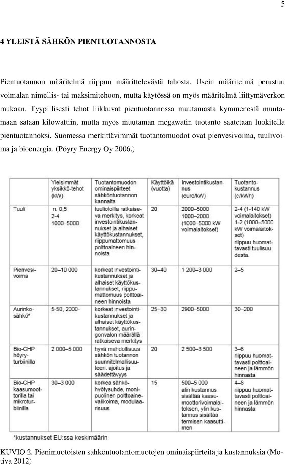 Tyypillisesti tehot liikkuvat pientuotannossa muutamasta kymmenestä muutamaan sataan kilowattiin, mutta myös muutaman megawatin tuotanto saatetaan