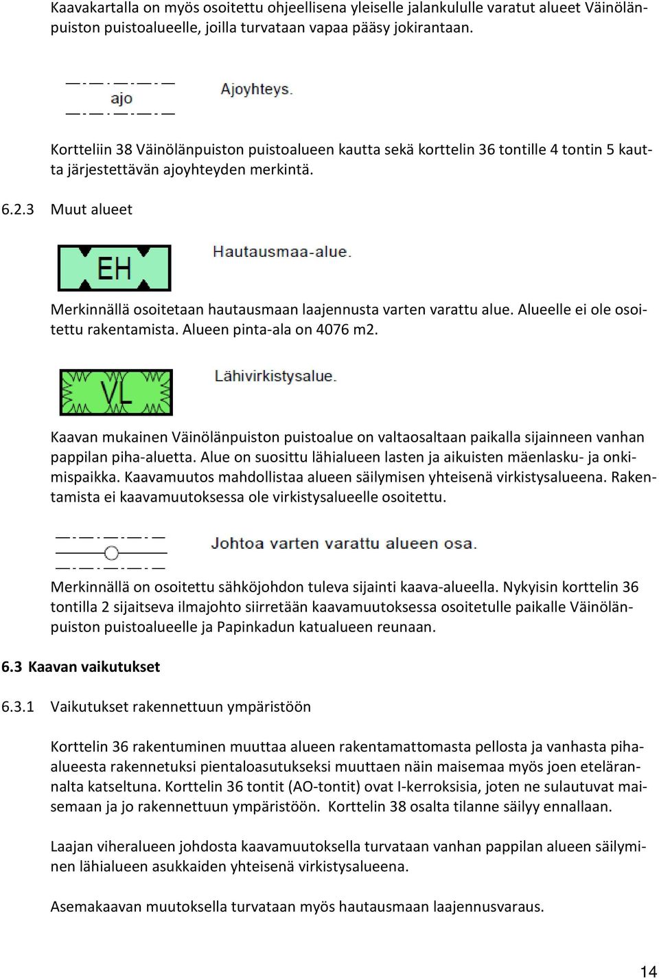 3 Muut alueet Merkinnällä osoitetaan hautausmaan laajennusta varten varattu alue. Alueelle ei ole osoitettu rakentamista. Alueen pinta-ala on 4076 m2.