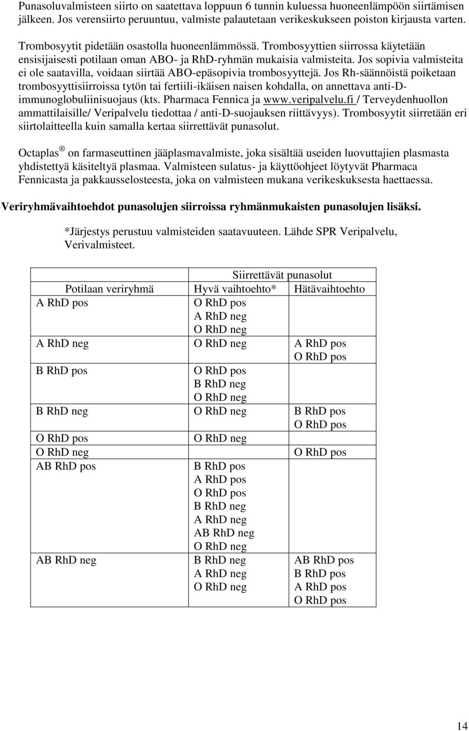 Jos sopivia valmisteita ei ole saatavilla, voidaan siirtää ABO-epäsopivia trombosyyttejä.