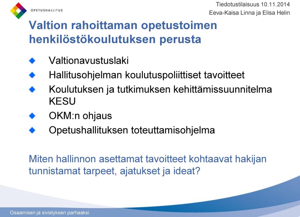 kehittämissuunnitelma KESU OKM:n ohjaus Opetushallituksen toteuttamisohjelma