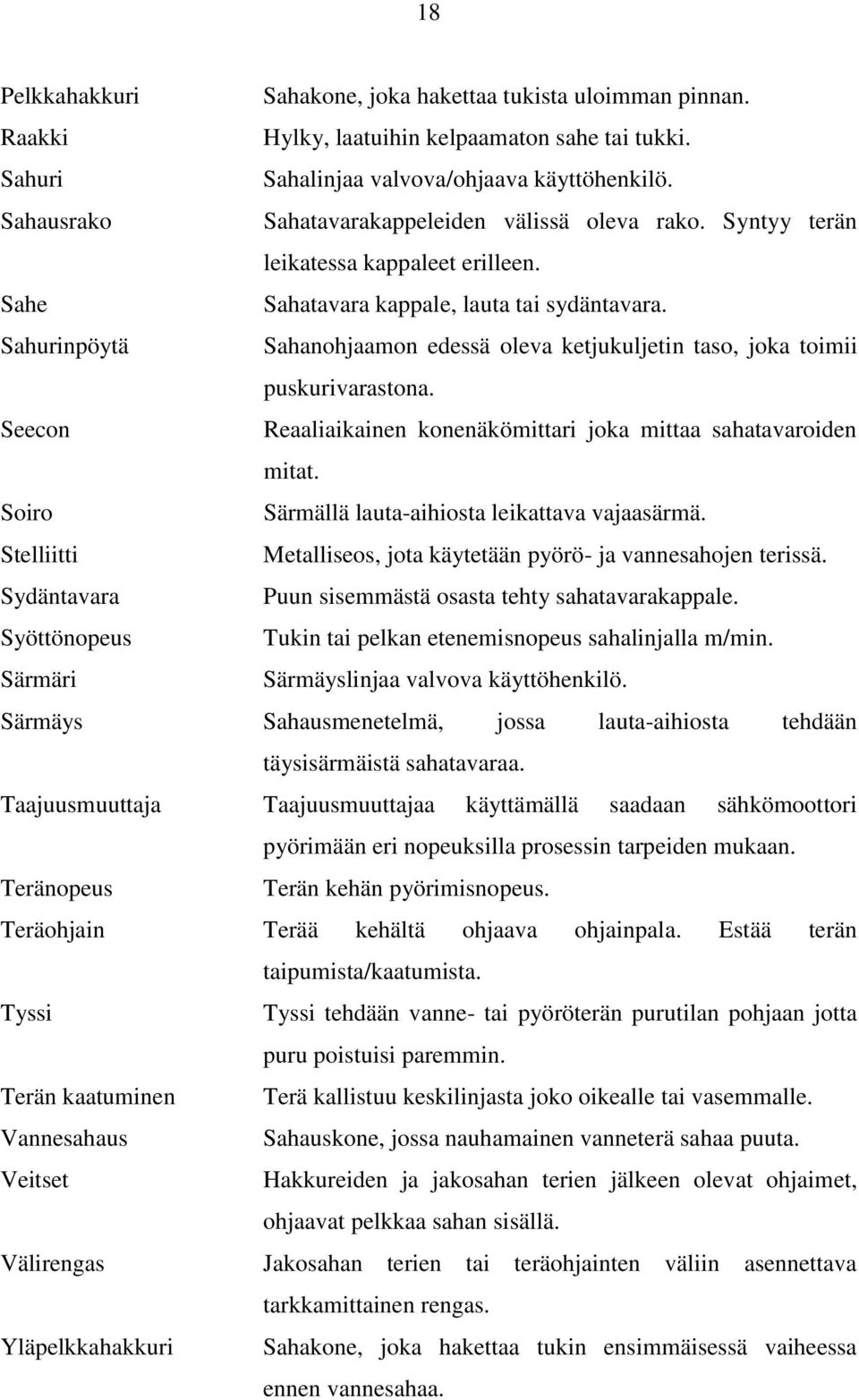 Sahurinpöytä Sahanohjaamon edessä oleva ketjukuljetin taso, joka toimii puskurivarastona. Seecon Reaaliaikainen konenäkömittari joka mittaa sahatavaroiden mitat.