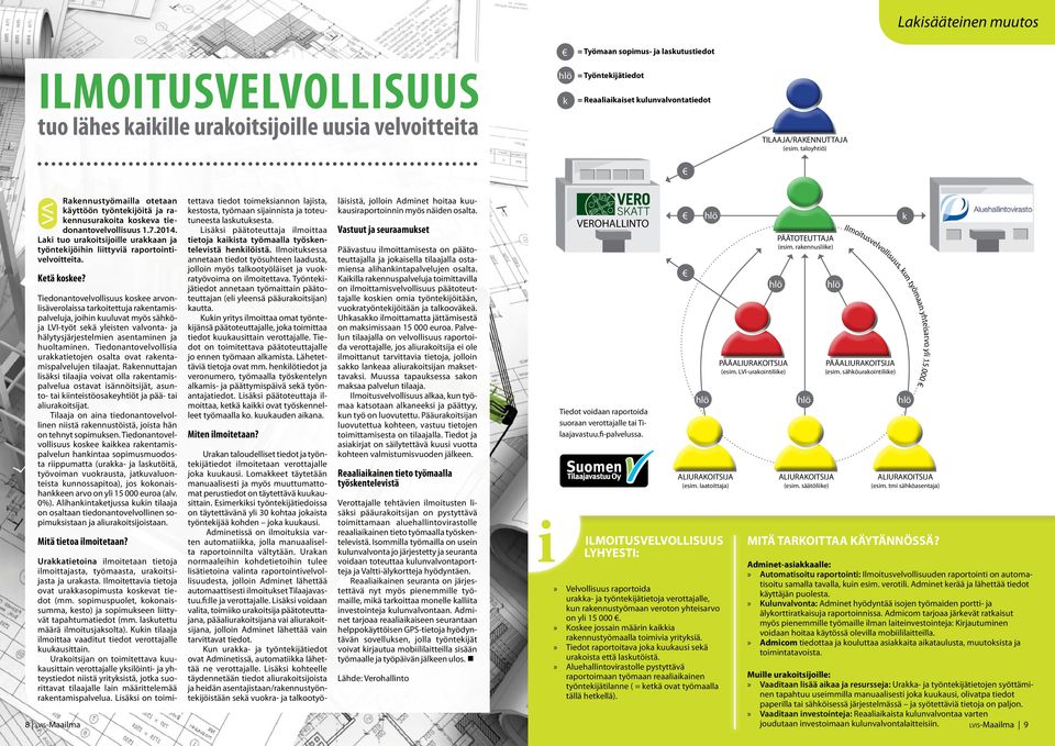Laki tuo urakoitsijoille urakkaan ja työntekijöihin liittyviä raportointivelvoitteita. Ketä koskee?