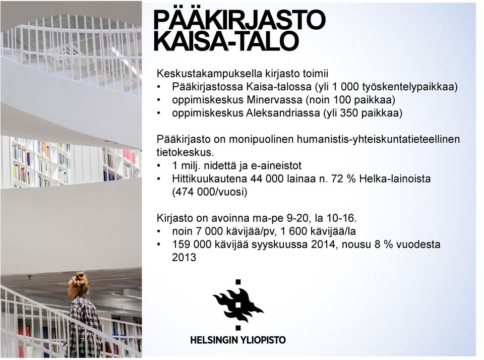 humanistis-yhteiskuntatieteellinen tietokeskus. 1 milj. nidettä ja e-aineistot Hittikuukautena 44 000 lainaa n.