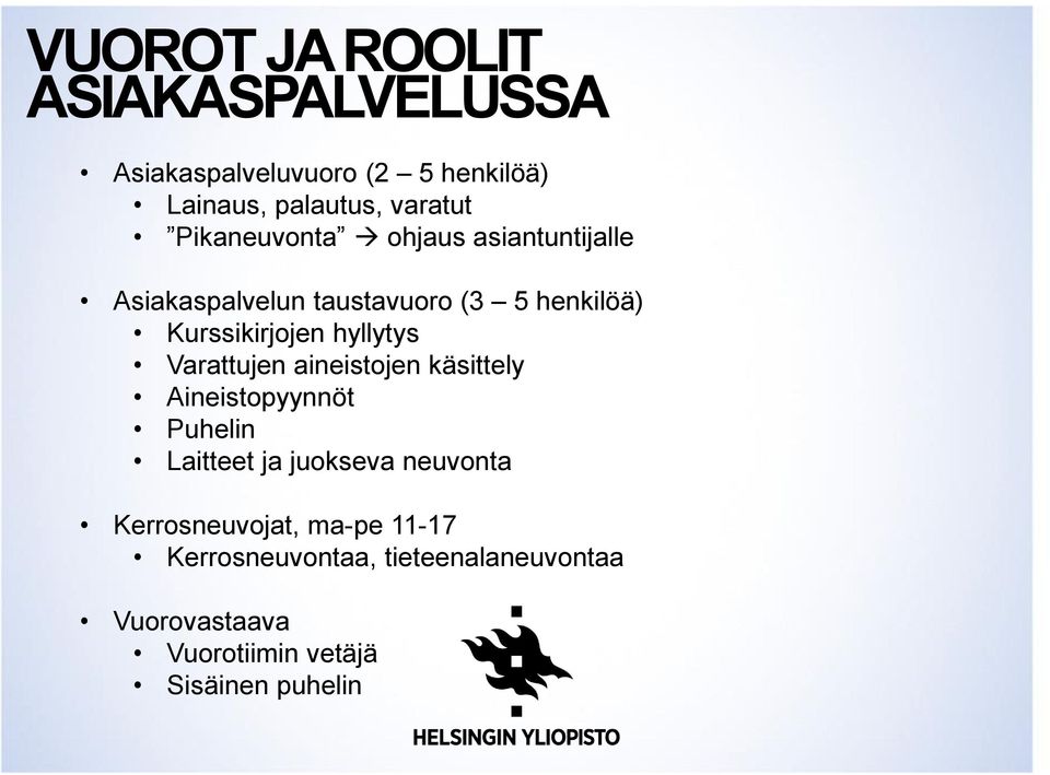 hyllytys Varattujen aineistojen käsittely Aineistopyynnöt Puhelin Laitteet ja juokseva neuvonta