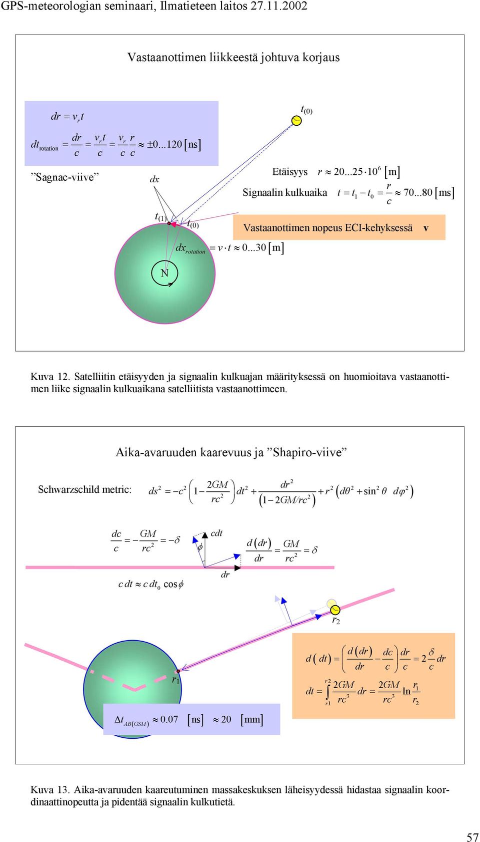 Satelliitin etäisyyden ja signaalin kulkuajan määityksessä on huomioitaa astaanottimen liike signaalin kulkuaikana satelliitista astaanottimeen.