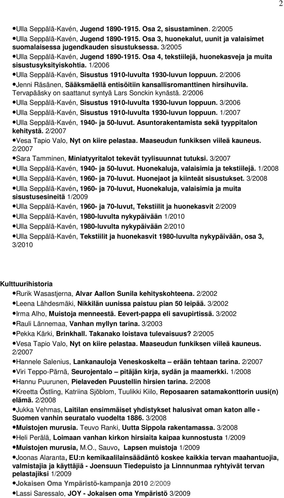 2/2006 Jenni Räsänen, Sääksmäellä entisöitiin kansallisromanttinen hirsihuvila. Tervapääsky on saattanut syntyä Lars Sonckin kynästä.