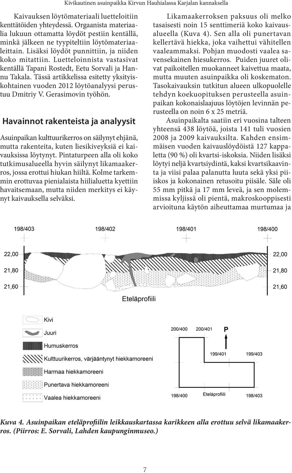 Luetteloinnista vastasivat kentällä Tapani Rostedt, Eetu Sorvali ja Hannu Takala. Tässä artikkelissa esitetty yksityiskohtainen vuoden 2012 löytöanalyysi perustuu Dmitriy V. Gerasimovin työhön.