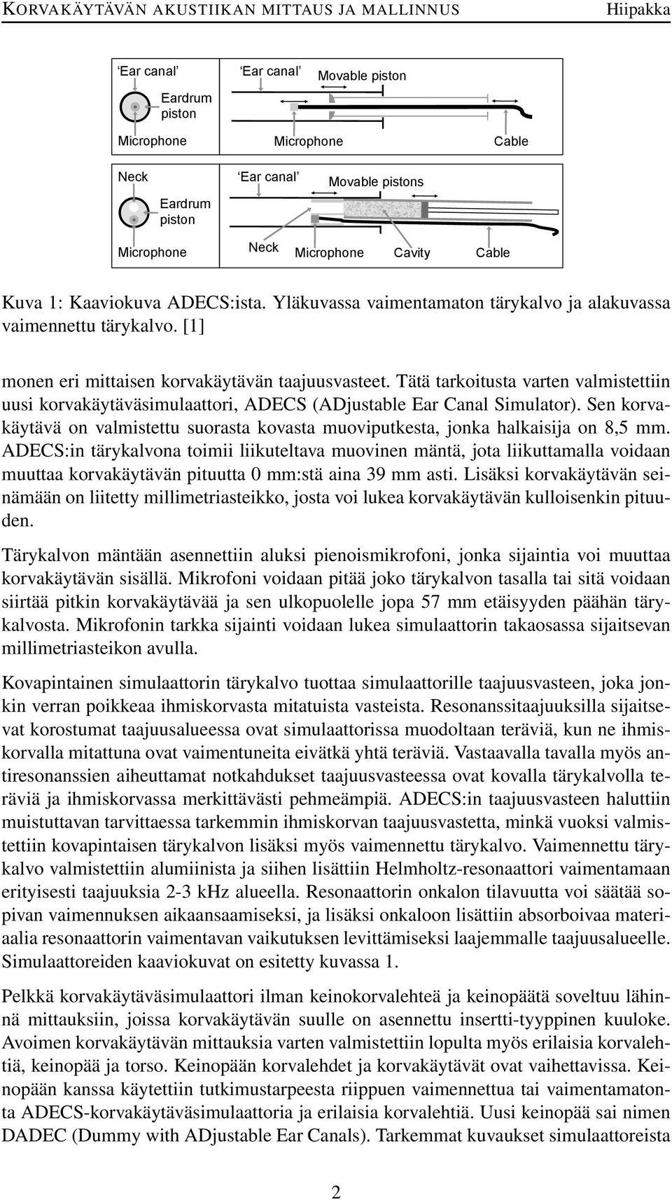 Tätä tarkoitusta varten valmistettiin uusi korvakäytäväsimulaattori, ADECS (ADjustable Ear Canal Simulator). Sen korvakäytävä on valmistettu suorasta kovasta muoviputkesta, jonka halkaisija on 8,5 mm.