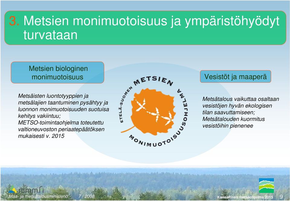 METSO-toimintaohjelma toteutettu valtioneuvoston periaatepäätöksen mukaisesti v.