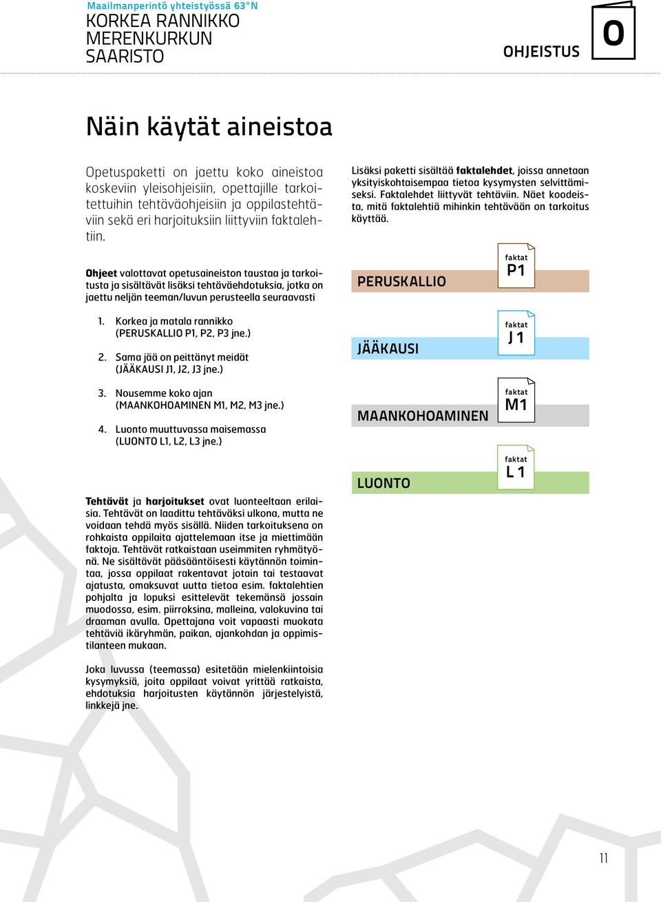 Näet koodeista, mitä lehtiä mihinkin tehtävään on tarkoitus käyttää.