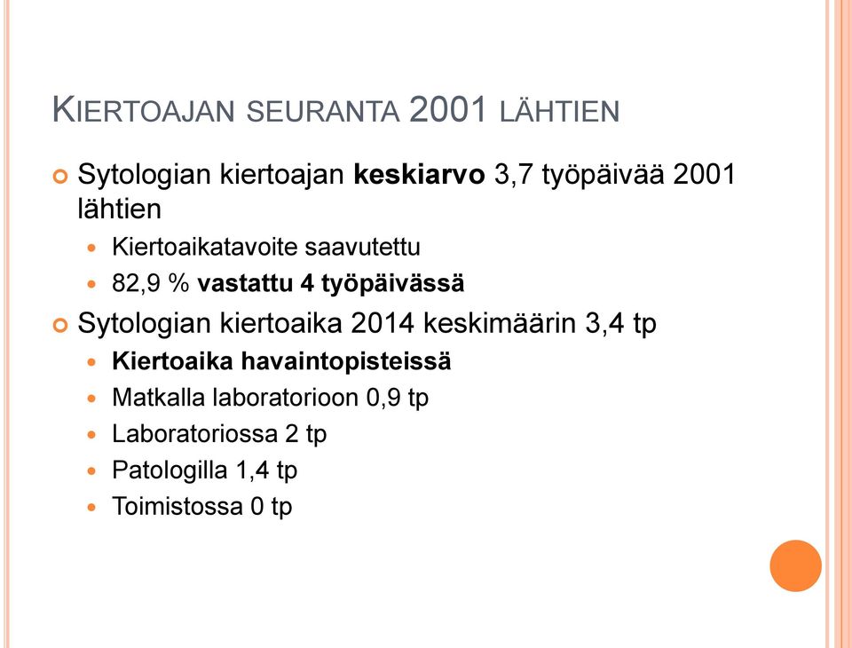 työpäivässä Sytologian kiertoaika 2014 keskimäärin 3,4 tp Kiertoaika