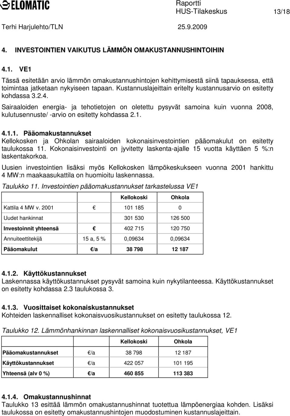 Sairaaloiden energia- ja tehotietojen on oletettu pysyvät samoina kuin vuonna 2008, kulutusennuste/ -arvio on esitetty kohdassa 2.1.