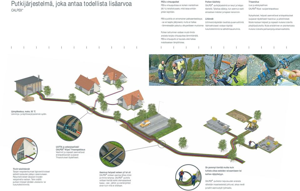 virtausputkea lämmittämällä. PEX-a virtausputki ei haurastu eikä halkea matalissakaan lämpötilissa. Putken käsittely CALPEX -putkijärjestelmä n kevyt ja helpp käsitellä.