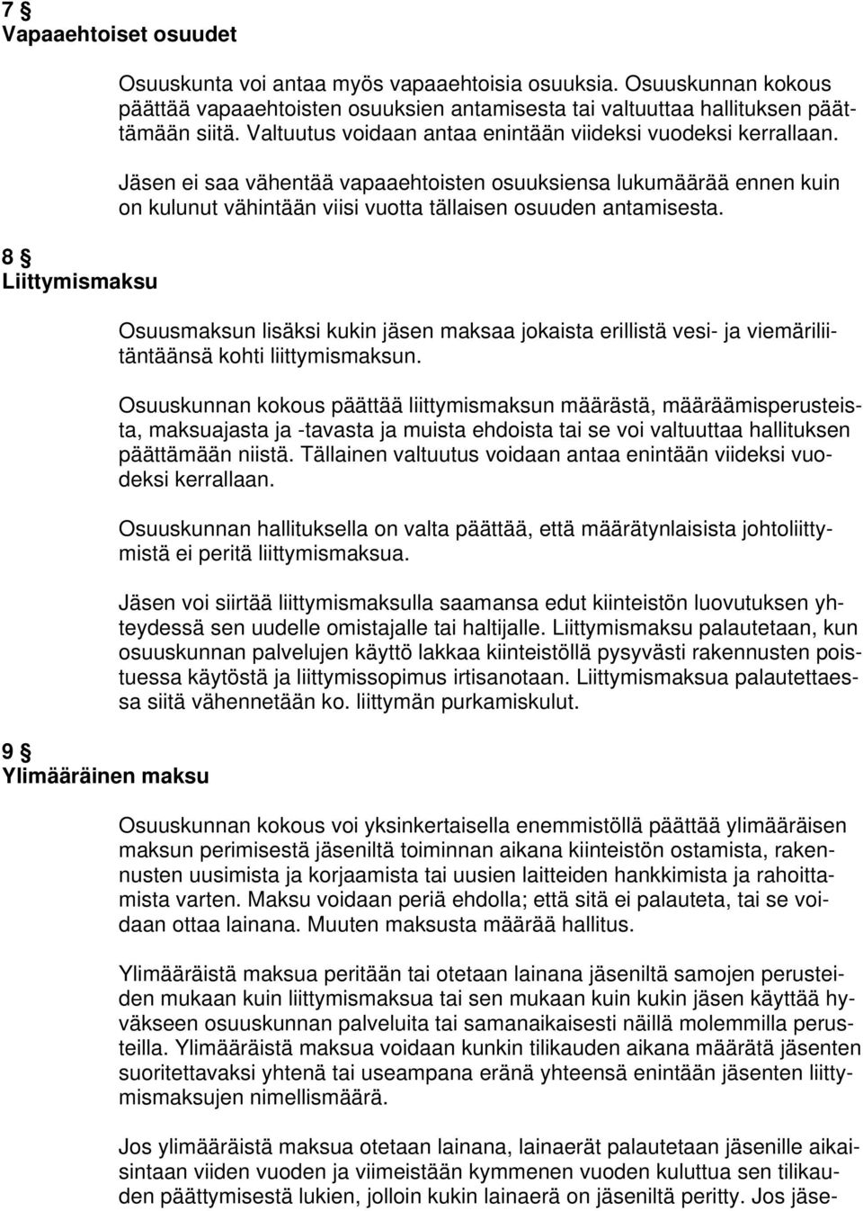 Jäsen ei saa vähentää vapaaehtoisten osuuksiensa lukumäärää ennen kuin on kulunut vähintään viisi vuotta tällaisen osuuden antamisesta.