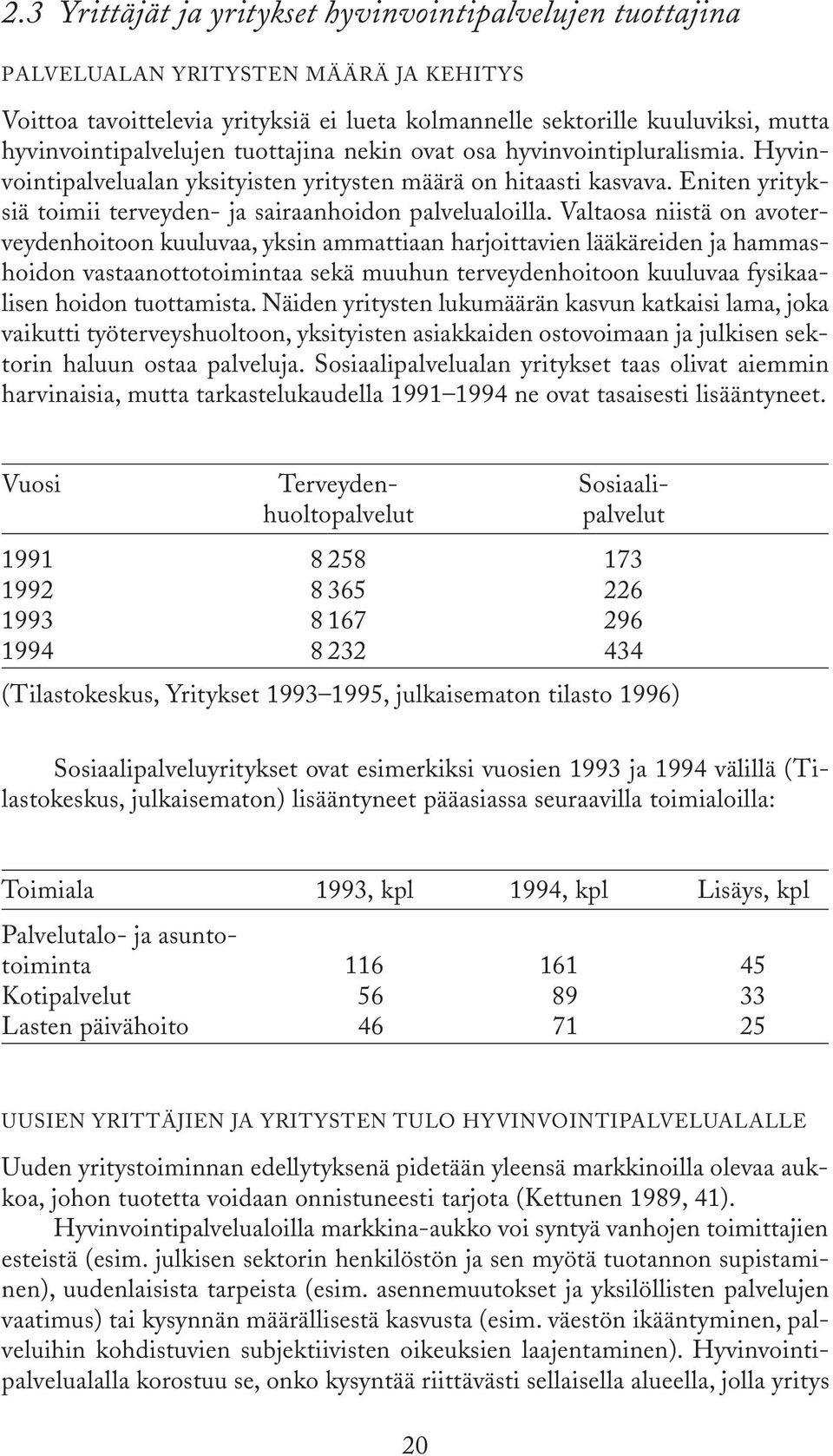 Eniten yrityksiä toimii terveyden- ja sairaanhoidon palvelualoilla.