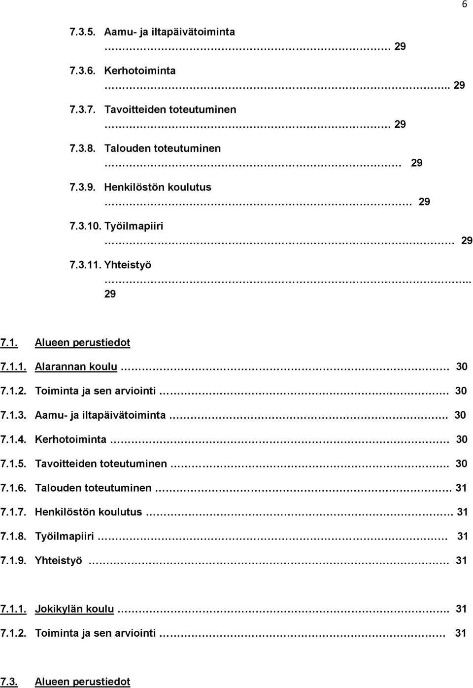 30 7.1.4. Kerhotoiminta 30 7.1.5. Tavoitteiden toteutuminen. 30 7.1.6. Talouden toteutuminen 31 7.1.7. Henkilöstön koulutus 31 7.1.8.