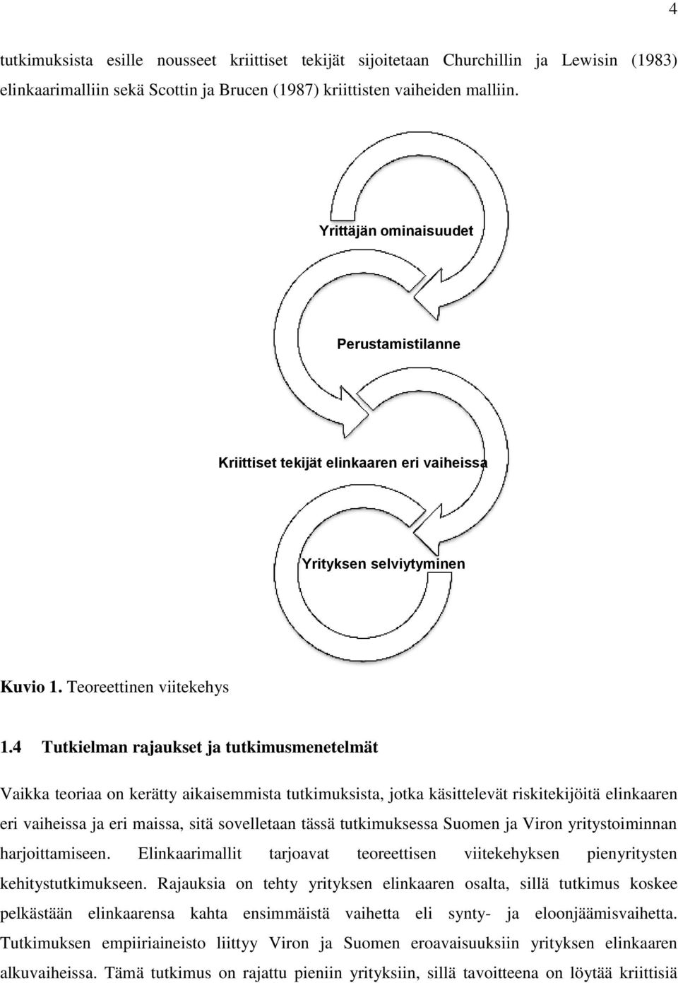 4 Tutkielman rajaukset ja tutkimusmenetelmät Vaikka teoriaa on kerätty aikaisemmista tutkimuksista, jotka käsittelevät riskitekijöitä elinkaaren eri vaiheissa ja eri maissa, sitä sovelletaan tässä