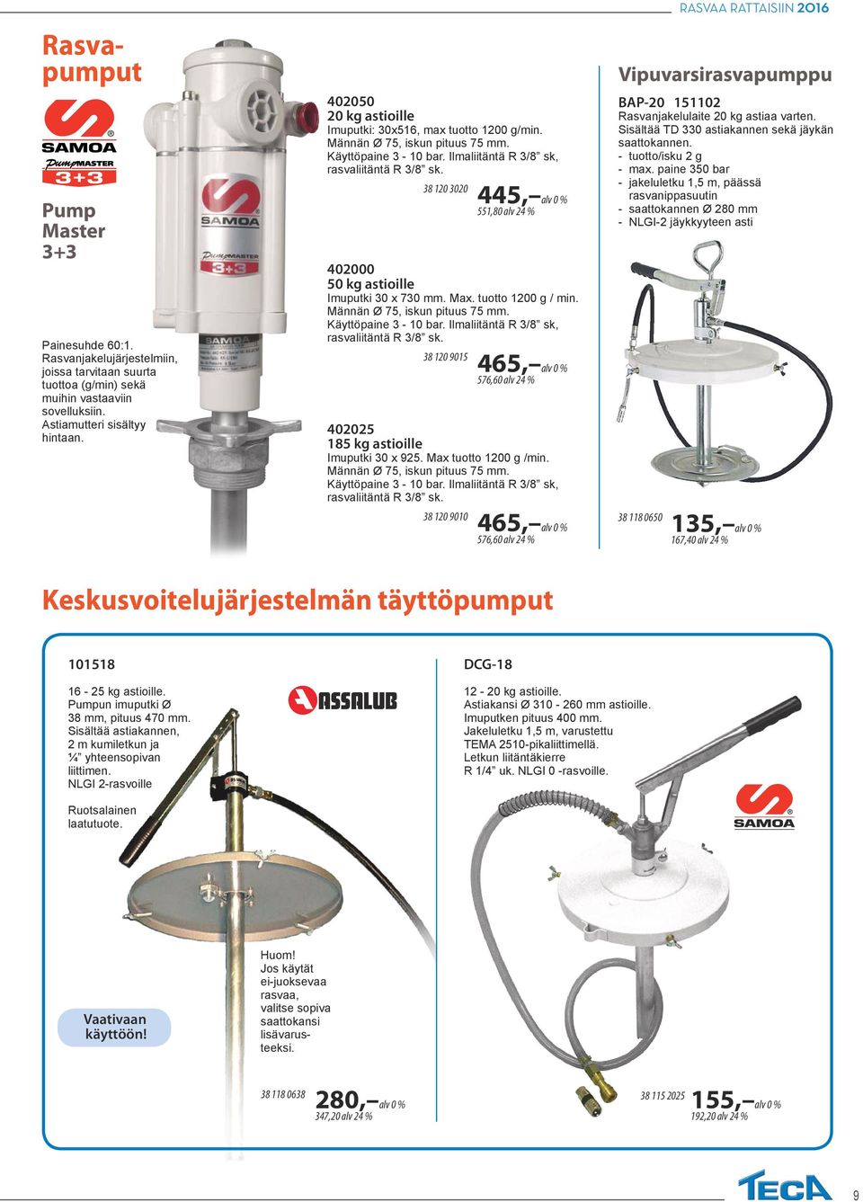 38 120 3020 402000 50 kg astioille Imuputki 30 x 730 mm. Max. tuotto 1200 g / min. Männän Ø 75, iskun pituus 75 mm. Käyttöpaine 3-10 bar. Ilmaliitäntä R 3/8 sk, rasvaliitäntä R 3/8 sk.