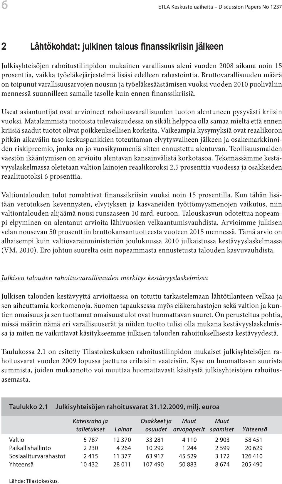 Bruttovarallisuuden määrä on toipunut varallisuusarvojen nousun ja työeläkesäästämisen vuoksi vuoden 2010 puoliväliin mennessä suunnilleen samalle tasolle kuin ennen finanssikriisiä.