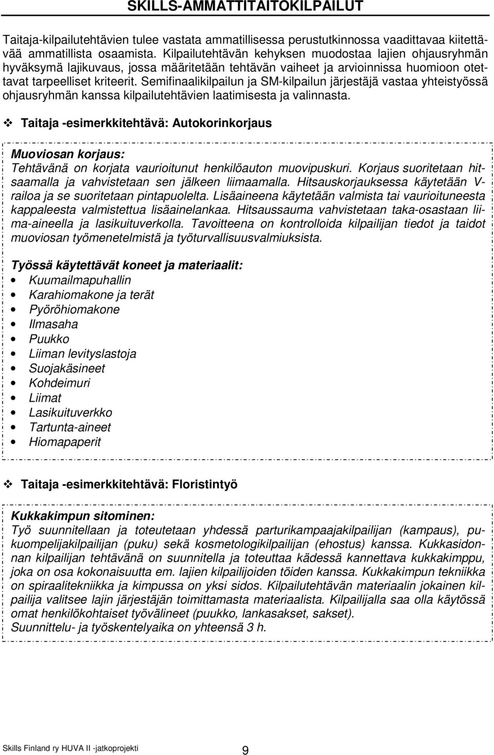 Semifinaalikilpailun ja SM-kilpailun järjestäjä vastaa yhteistyössä ohjausryhmän kanssa kilpailutehtävien laatimisesta ja valinnasta.