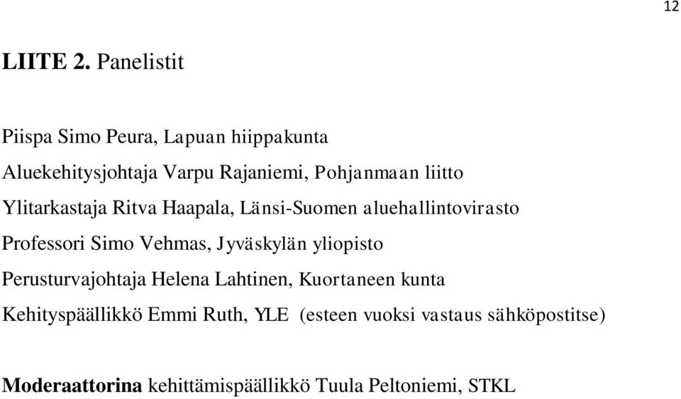 liitto Ylitarkastaja Ritva Haapala, Länsi-Suomen aluehallintovirasto Professori Simo Vehmas,