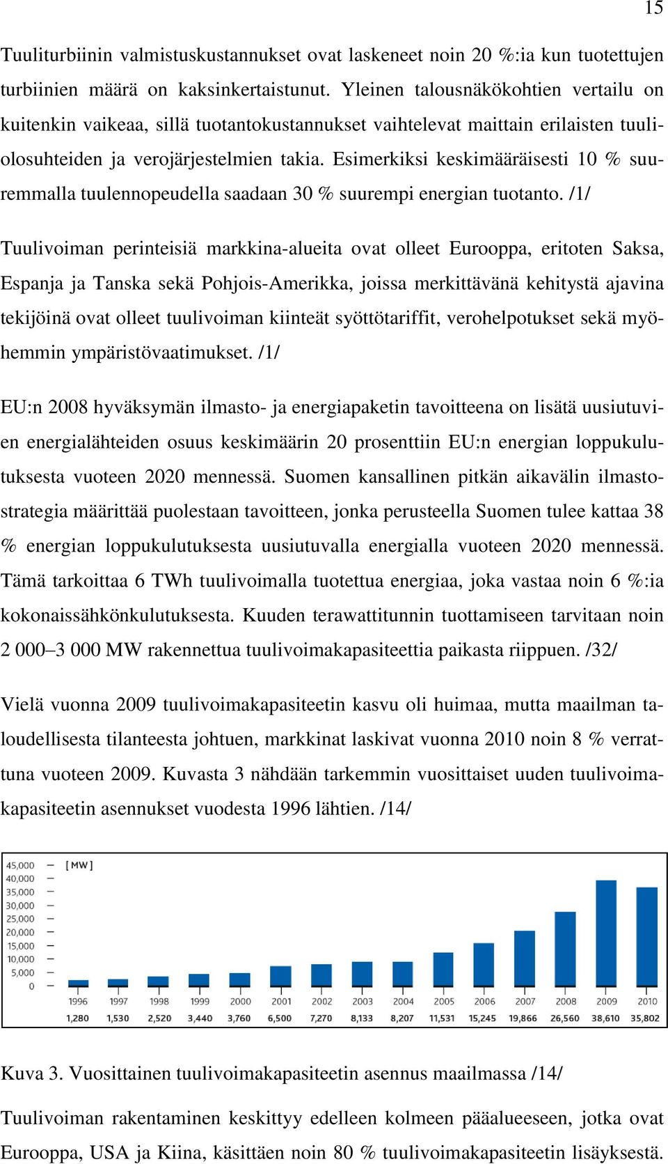 Esimerkiksi keskimääräisesti 10 % suuremmalla tuulennopeudella saadaan 30 % suurempi energian tuotanto.