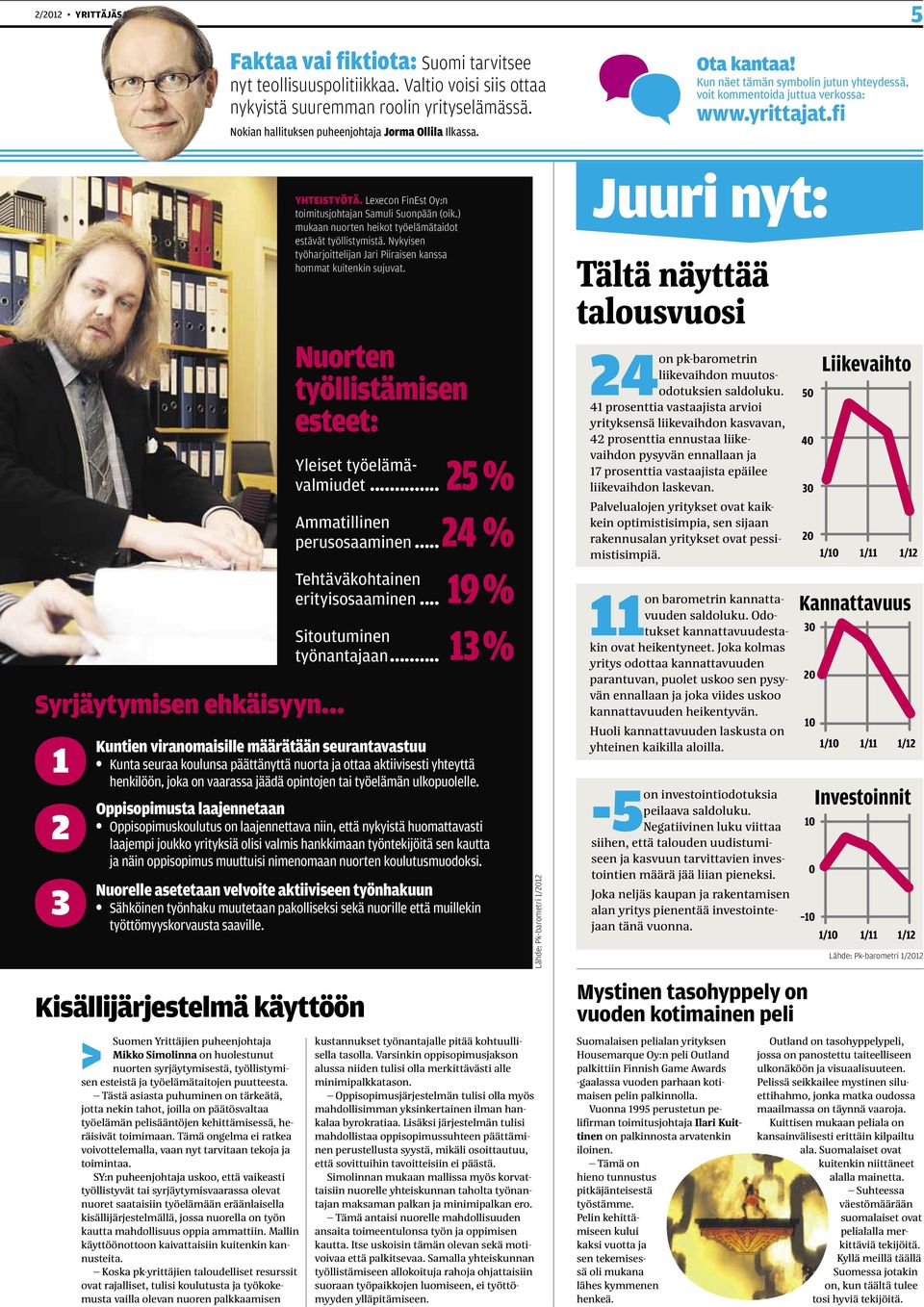 fi Syrjäytymisen ehkäisyyn 1 2 3 > Suomen Yrittäjien puheenjohtaja Mikko Simolinna on huolestunut nuorten syrjäytymisestä, työllistymisen esteistä ja työelämätaitojen puutteesta.