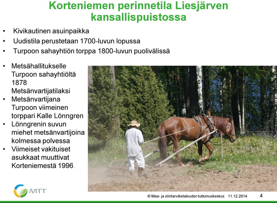 Metsänvartijatilaksi Metsänvartijana Turpoon viimeinen torppari Kalle Lönngren Lönngrenin suvun miehet