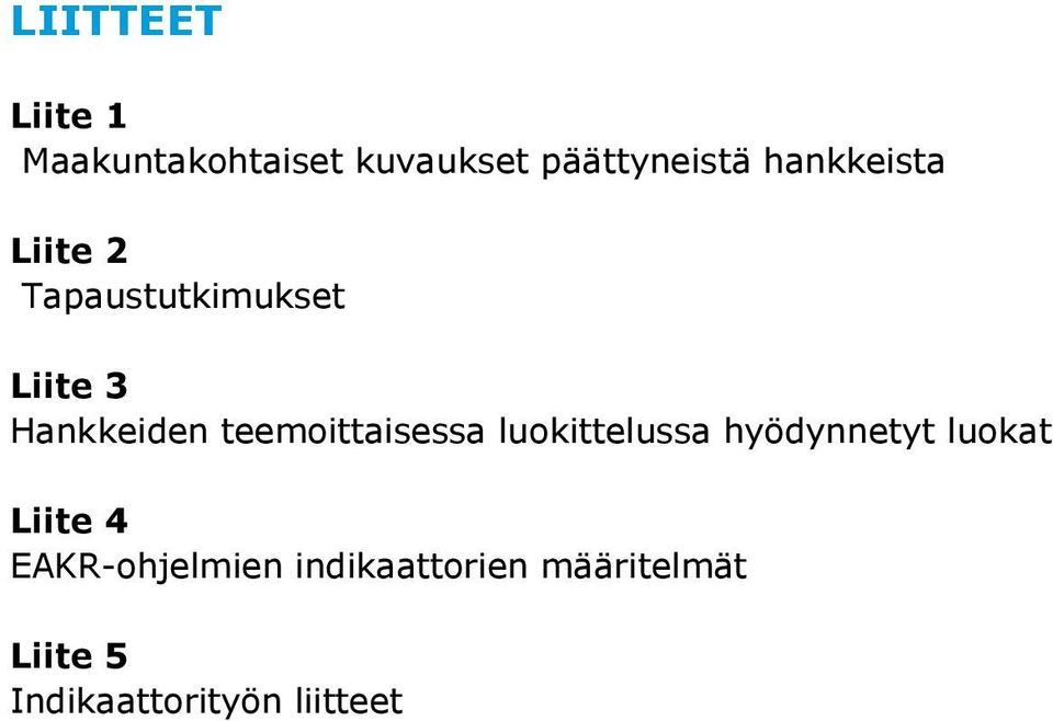 teemoittaisessa luokittelussa hyödynnetyt luokat Liite 4