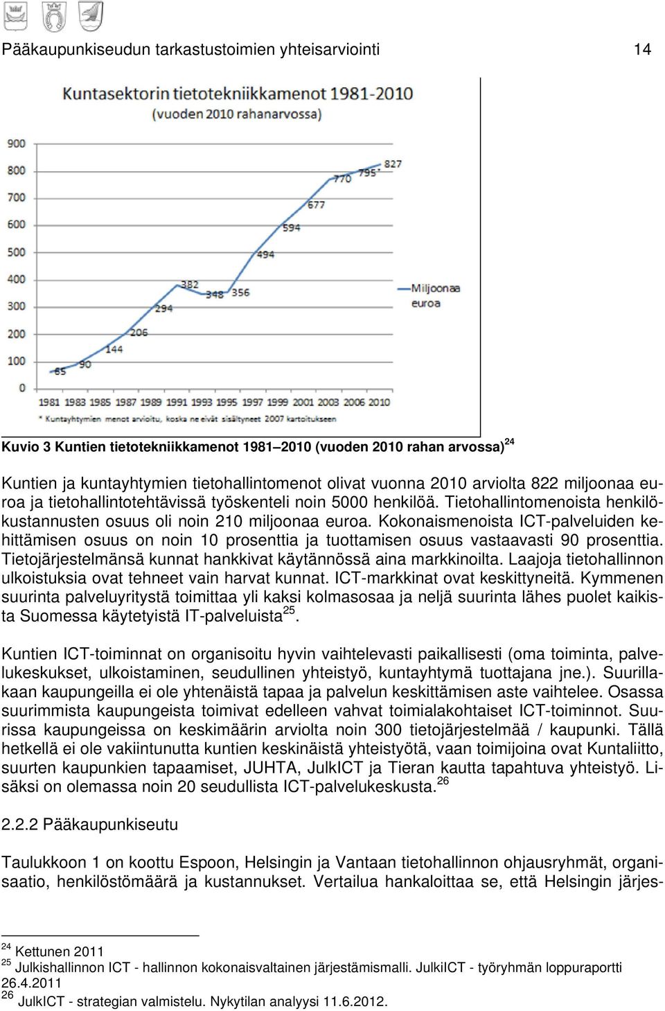 Kokonaismenoista ICT-palveluiden kehittämisen osuus on noin 10 prosenttia ja tuottamisen osuus vastaavasti 90 prosenttia. Tietojärjestelmänsä kunnat hankkivat käytännössä aina markkinoilta.