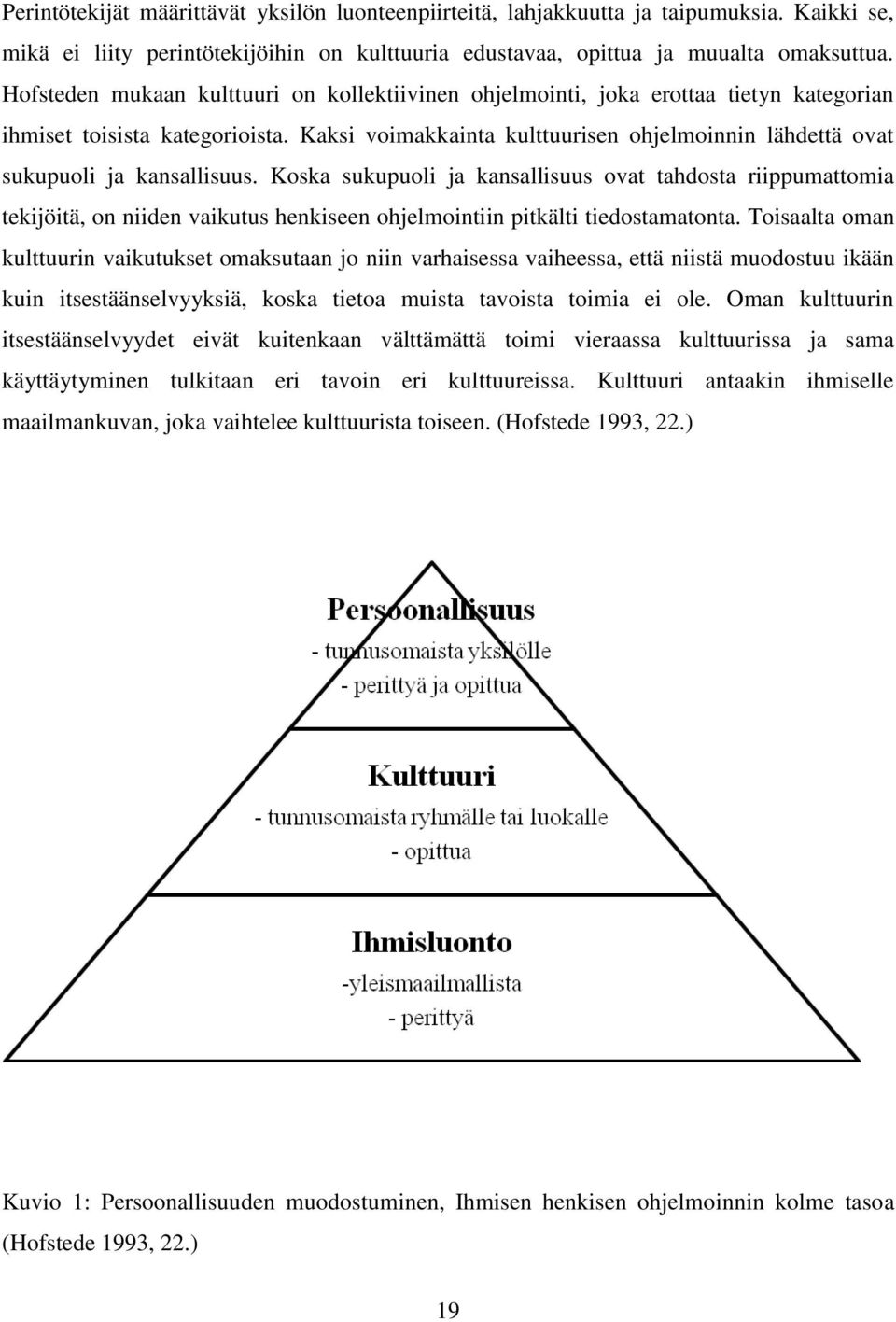 Kaksi voimakkainta kulttuurisen ohjelmoinnin lähdettä ovat sukupuoli ja kansallisuus.