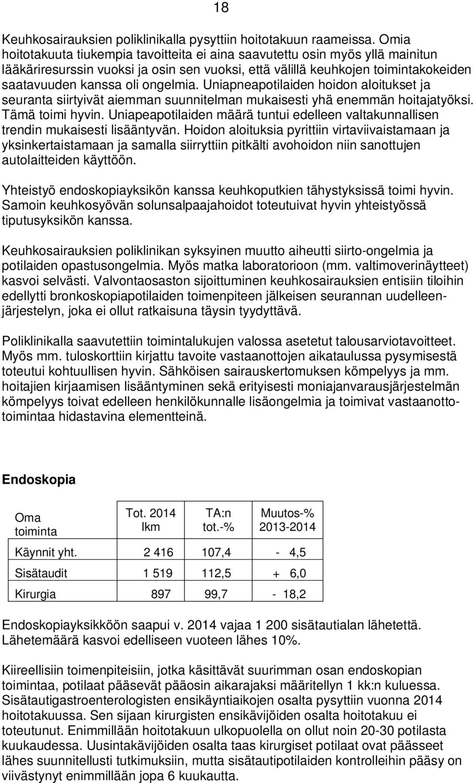 Uniapneapotilaiden hoidon aloitukset ja seuranta siirtyivät aiemman suunnitelman mukaisesti yhä enemmän hoitajatyöksi. Tämä toimi hyvin.