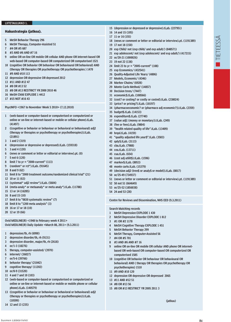 computer-based OR computerized OR computerised 1521 10 (cognitive OR behavior OR behaviour OR behavioural OR behavioral) AND (therapy OR therapies OR psychotherapy OR psychotherapies ) 1470 11 #9 AND